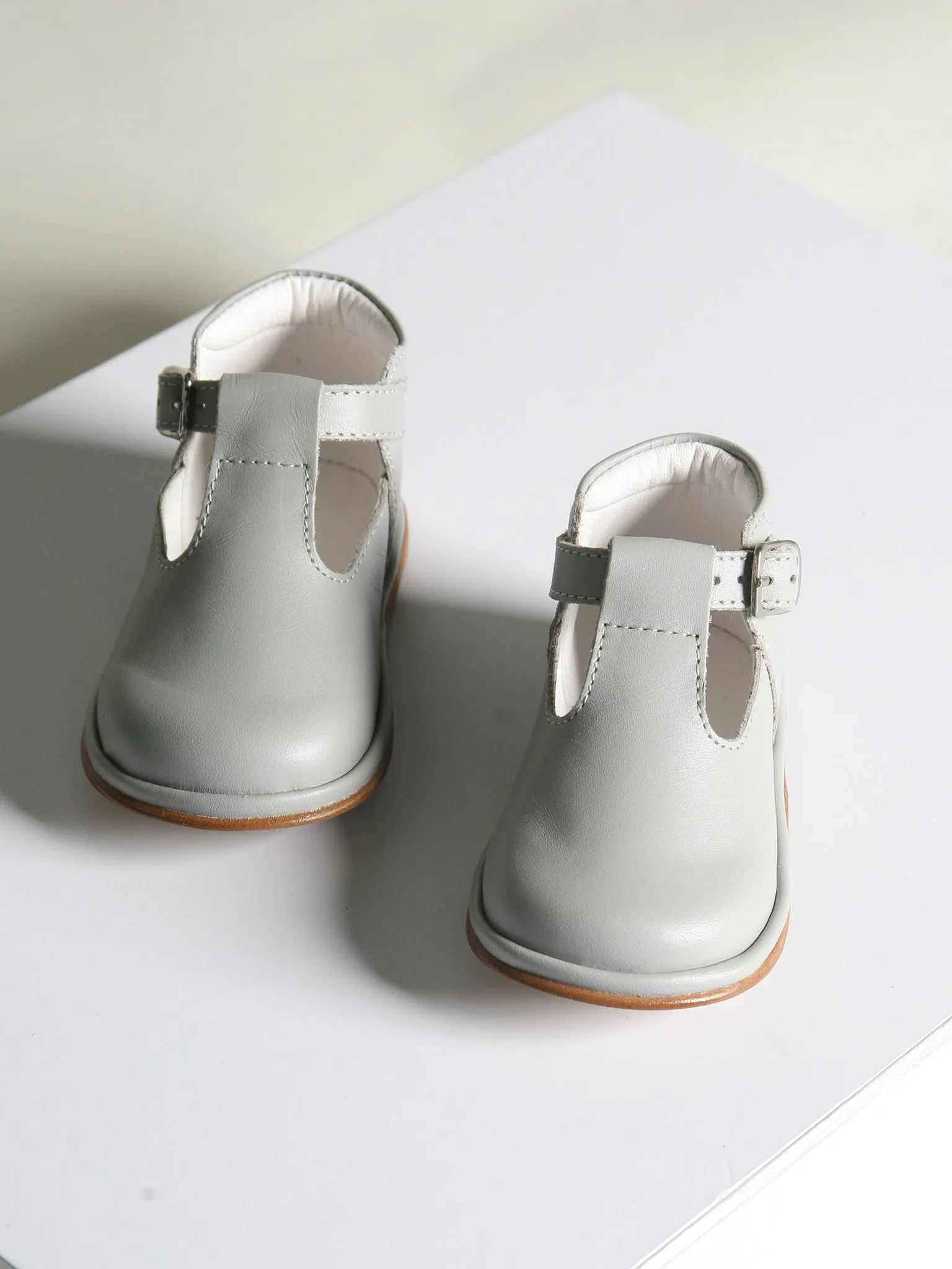 Borboleta Light Grey 'Fernando' T-Bar  Leather Shoes