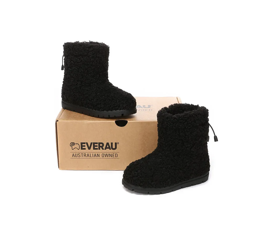 EVERAU® UGG Boots Kids Sheepskin Wool Plush Drawstring Peggy