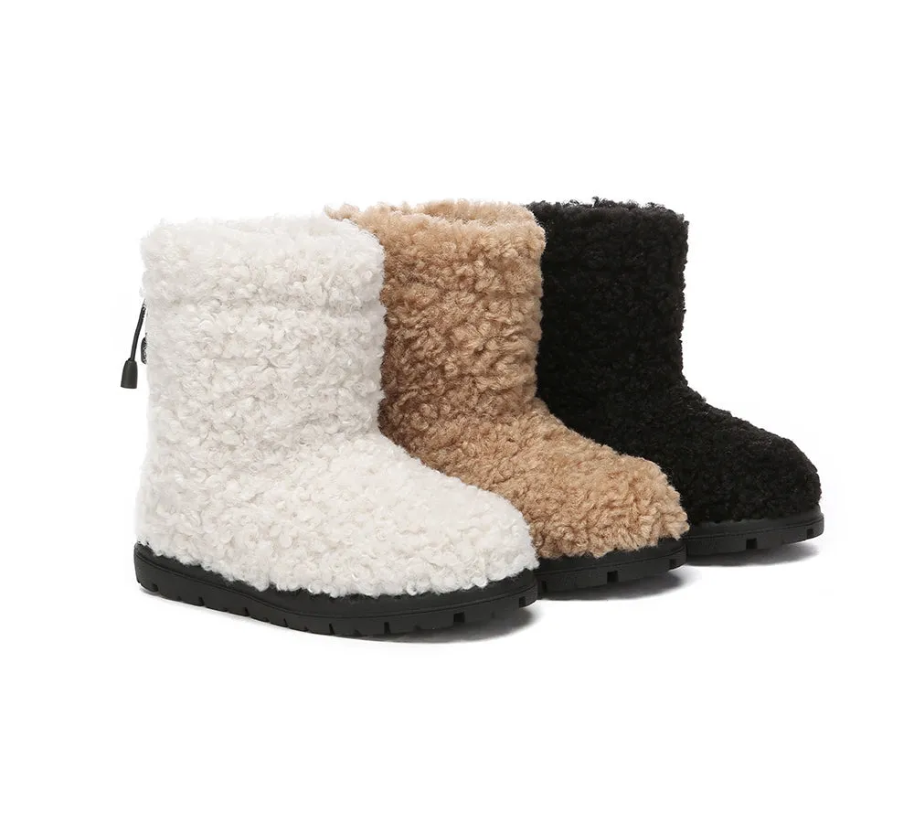 EVERAU® UGG Boots Kids Sheepskin Wool Plush Drawstring Peggy