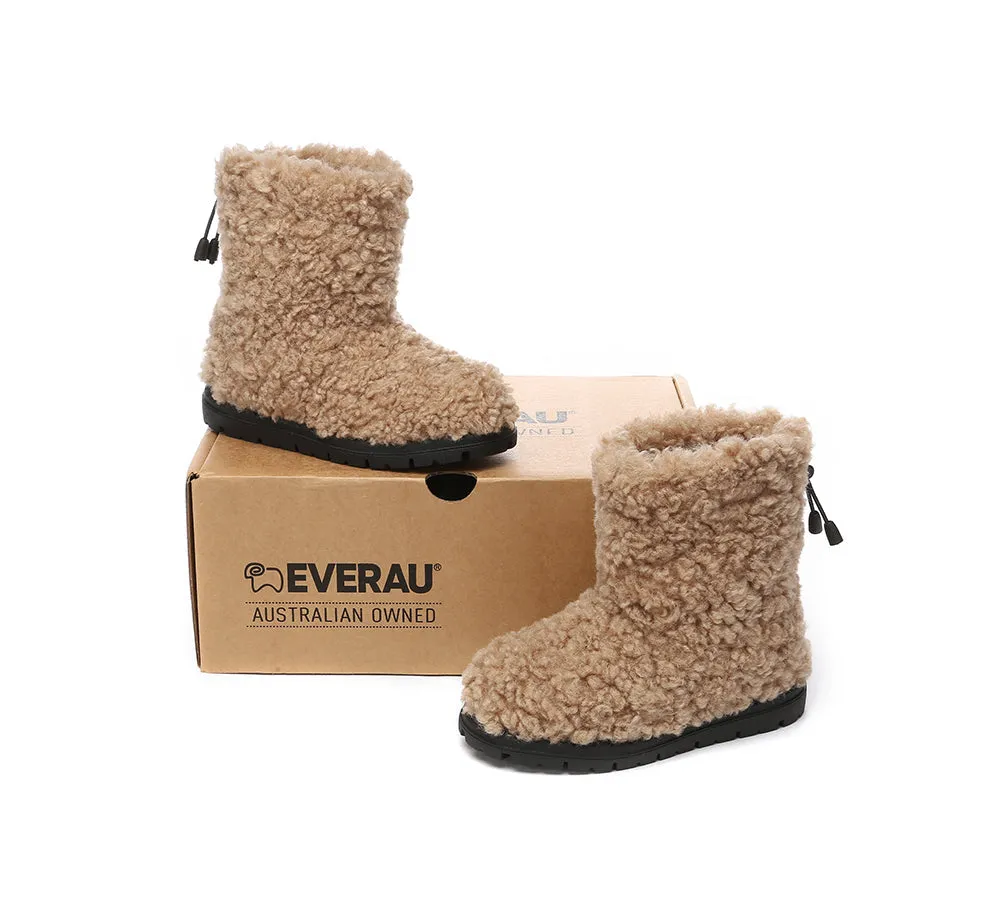 EVERAU® UGG Boots Kids Sheepskin Wool Plush Drawstring Peggy