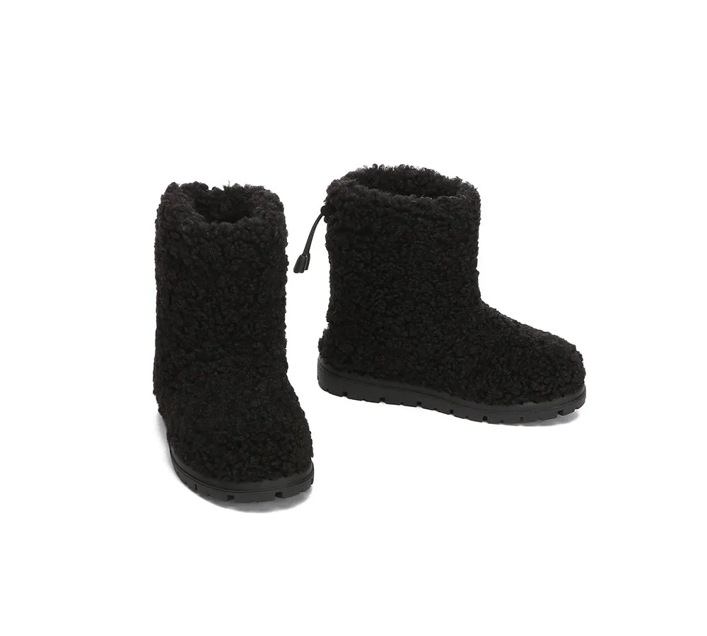 EVERAU® UGG Boots Kids Sheepskin Wool Plush Drawstring Peggy