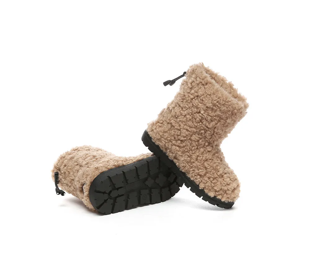 EVERAU® UGG Boots Kids Sheepskin Wool Plush Drawstring Peggy