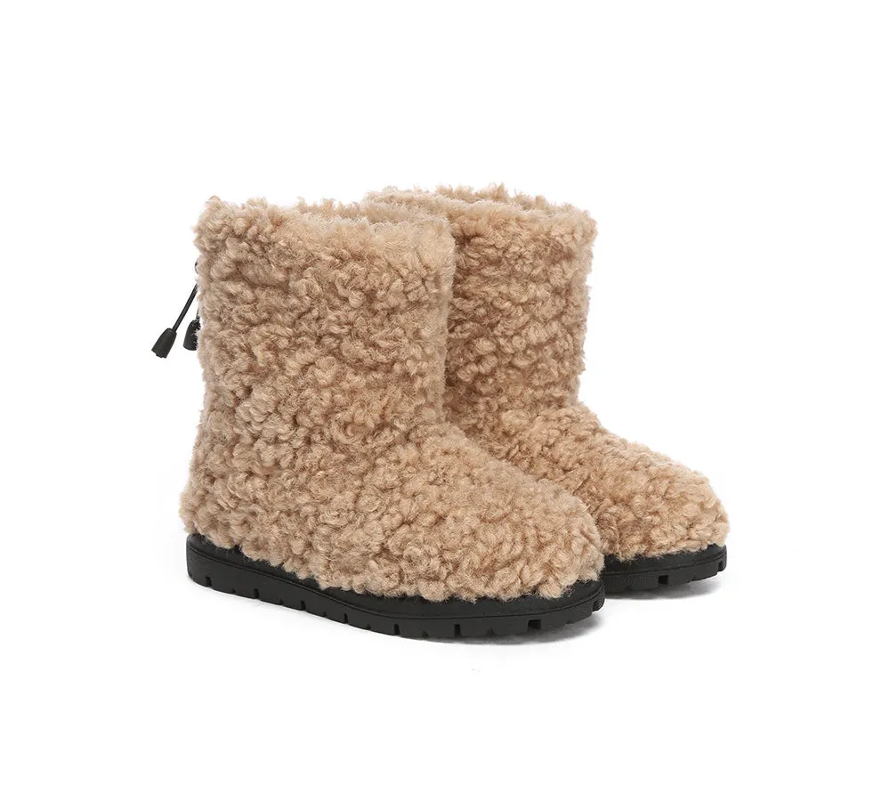 EVERAU® UGG Boots Kids Sheepskin Wool Plush Drawstring Peggy