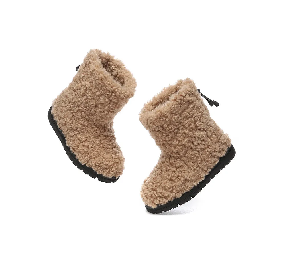 EVERAU® UGG Boots Kids Sheepskin Wool Plush Drawstring Peggy