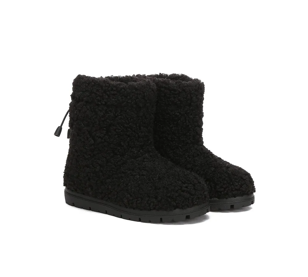 EVERAU® UGG Boots Kids Sheepskin Wool Plush Drawstring Peggy