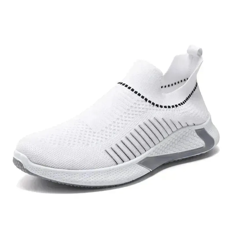 Fashion Mesh Sock Shoes With Striped Design Men Outdoor Breathable Slip-on Sneakers Casual Lightweight Running Sports Shoes