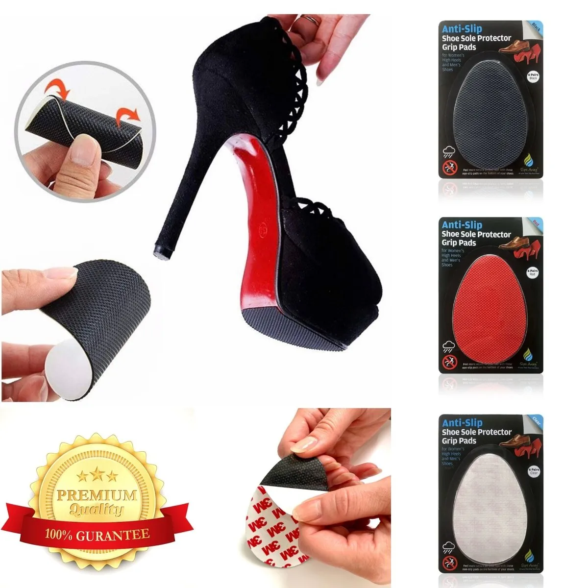 Non Slip Shoe Grip Sole Protection Pads 6x Pairs - Black