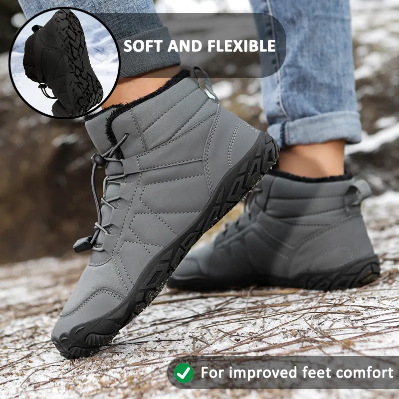 Outdoor Thickened Cotton Shoes Snow Boots Non-slip & Waterproof Winter Barefoot Shoe (Unisex)