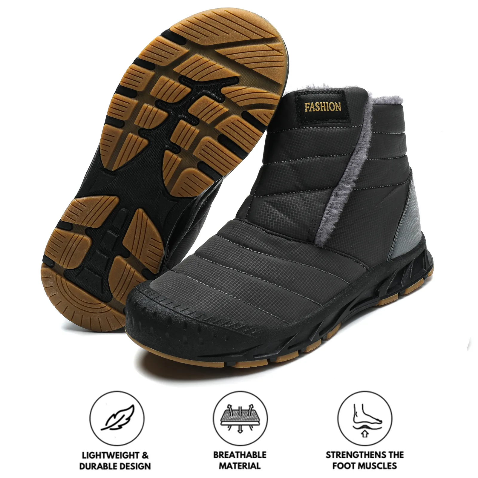 Snow Boots Autumn & Winter Warm Outdoor Casual Shoes Wear-Resistant Hiking Shoes Footwear Non-slip & Waterproof Winter Barefoot Shoe (Unisex)