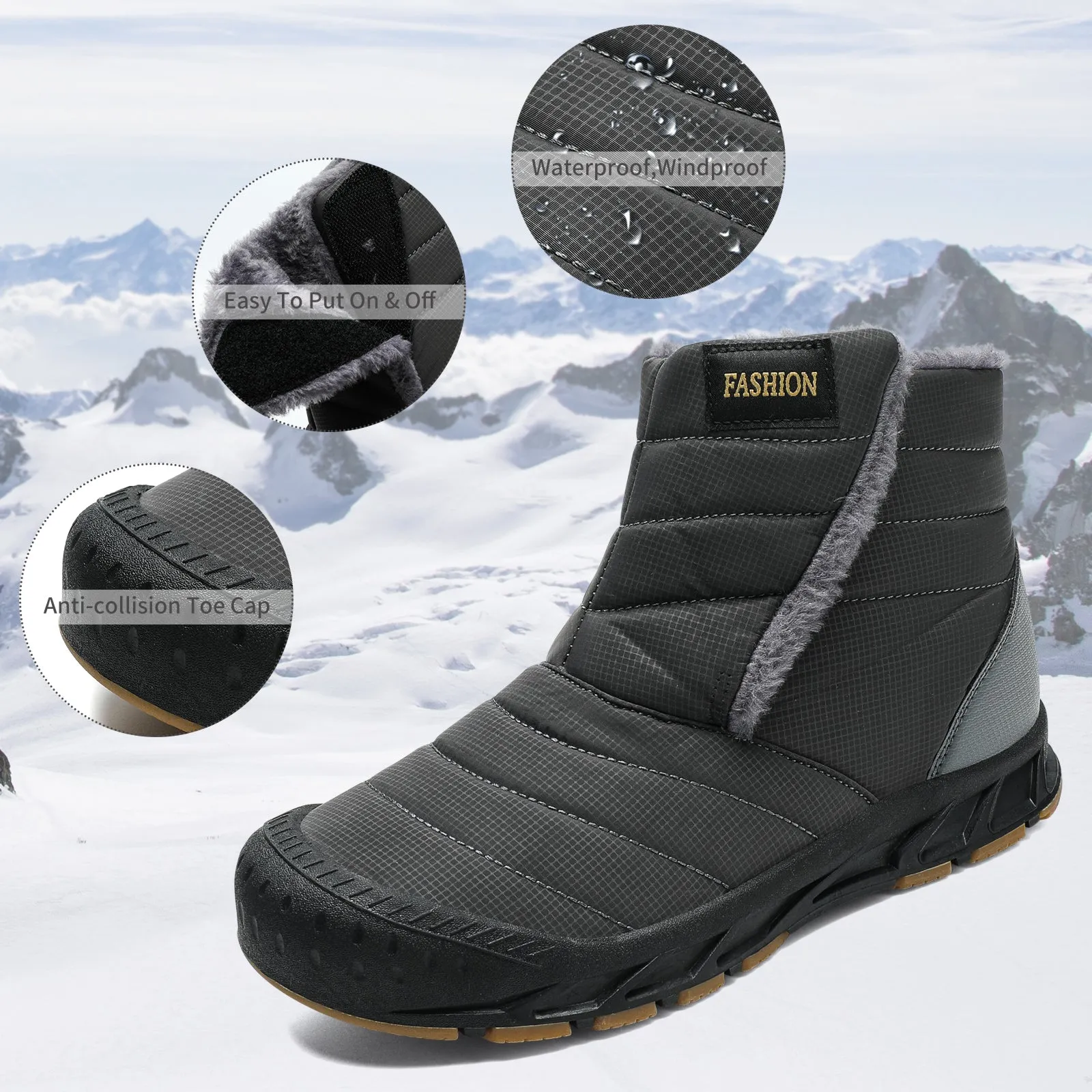 Snow Boots Autumn & Winter Warm Outdoor Casual Shoes Wear-Resistant Hiking Shoes Footwear Non-slip & Waterproof Winter Barefoot Shoe (Unisex)