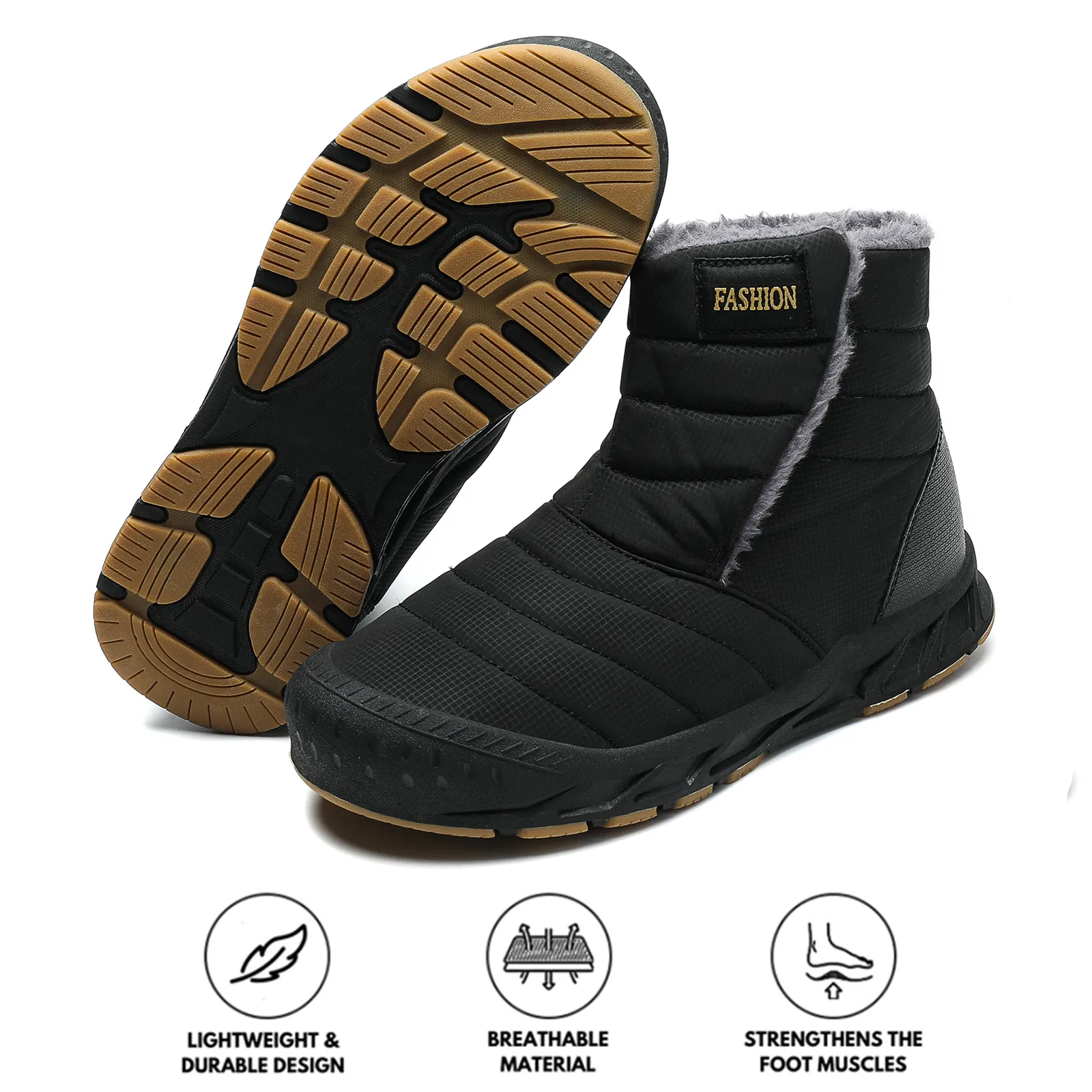 Snow Boots Autumn & Winter Warm Outdoor Casual Shoes Wear-Resistant Hiking Shoes Footwear Non-slip & Waterproof Winter Barefoot Shoe (Unisex)