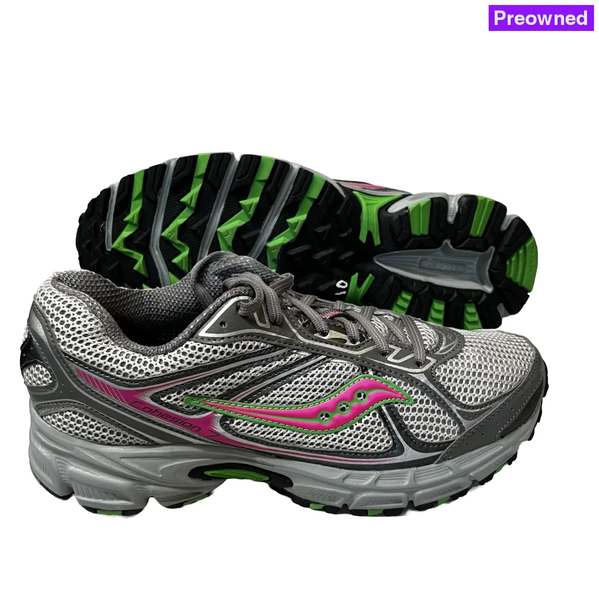 Women's Grid •Cohesion TR7• Trail Running Grey/Green/Fuchsia Size 10M -Preowned