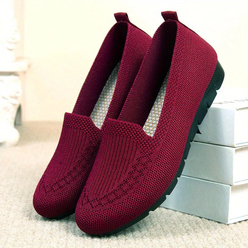 Women's Knitted Solid Color Loafers, Lightweight Non-slip Flat Slip On Shoes, Casual Walking Shoes