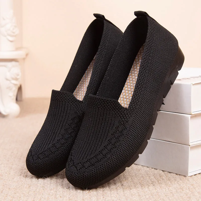 Women's Knitted Solid Color Loafers, Lightweight Non-slip Flat Slip On Shoes, Casual Walking Shoes